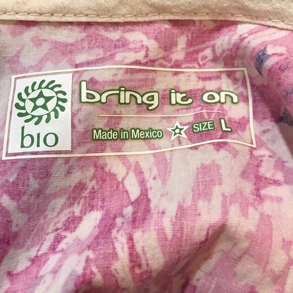 BIO Tie Dye V-Neck Short Sleeve Pockets Scrub Top L - Picture 3 of 5